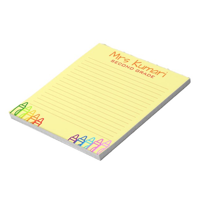 Personalized Teacher Crayon Design Lined Notepad (Rotated)