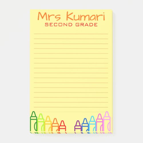 Personalized Teacher Crayon Design Lined Post_it Notes