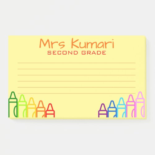 Personalized Teacher Crayon Design Lined Post_it Notes