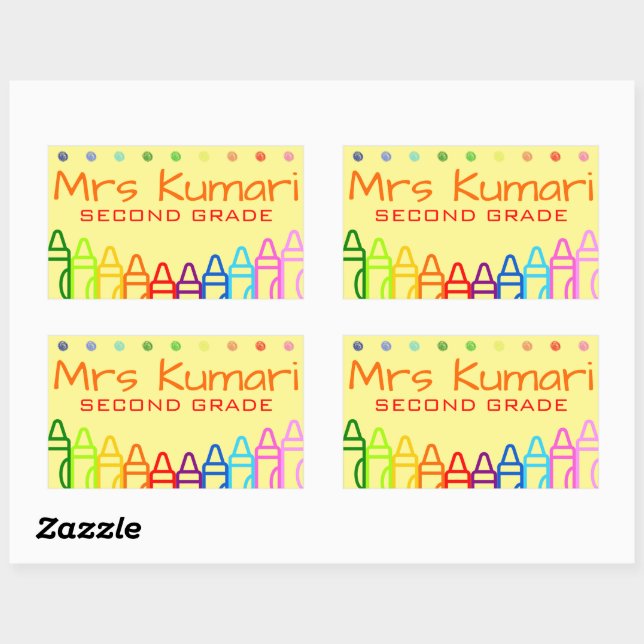 Personalized Teacher Crayon Design Rectangular Sticker (Sheet)