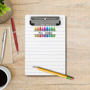 Personalized Teacher Crayon Rainbow Handprint Mini Clipboard