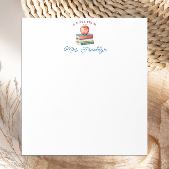 Personalized Teacher Cute Watercolor Apple Notepad (Creator Uploaded)