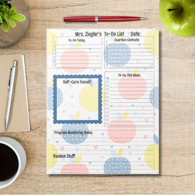 Personalized Teacher Daily To-Do List Apples Notepad (Fully Customizable, Personalized teacher To-Do List)