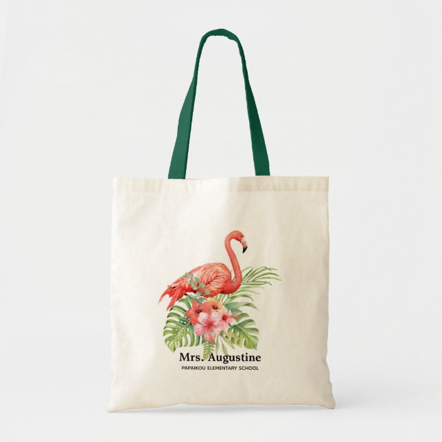 Personalized Teacher Flamingo School Tote Bag (Front)