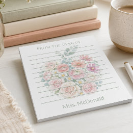 Personalized Teacher From the Desk Of Floral Apple Notepad