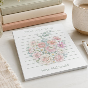 Personalized Teacher From the Desk Of Floral Apple Notepad
