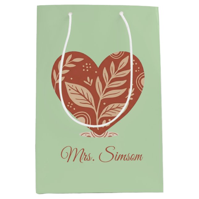 Personalized Teacher Gift Bags Red Heart (Front)