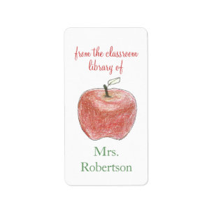 Personalized teacher gift bookplates with apple