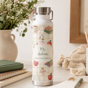 Personalized Teacher Gift Floral Gingham Water Bottle
