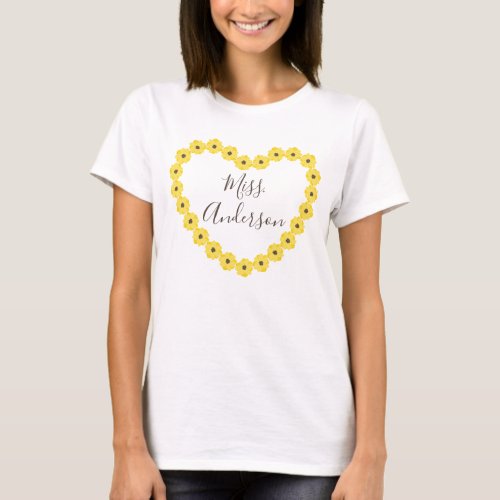 Personalized Teacher Gift Sunflower Heart wreath  T_Shirt