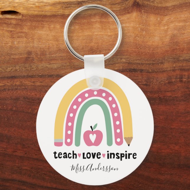  Personalized Teacher Gift Teach Love Inspire Keychain (Front)