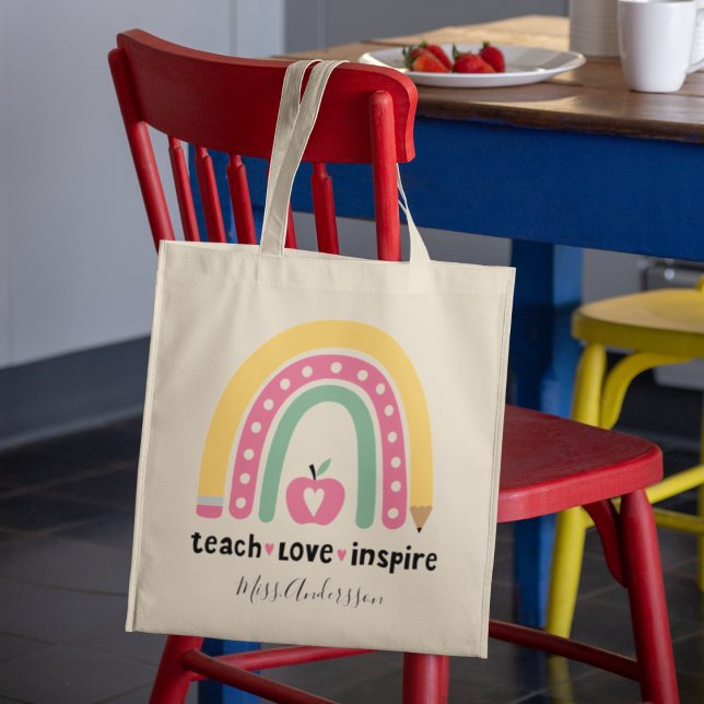  Personalized Teacher Gift Teach Love Inspire Tote Bag (Creator Uploaded)