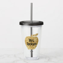 Personalized Teacher Gold Faux Glitter Apple Acrylic Tumbler