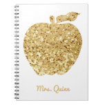 Personalized Teacher Gold Faux Sequin Apple Glam Notebook at Zazzle