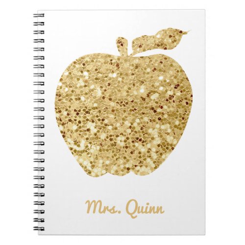 Personalized Teacher Gold Faux Sequin Apple Glam Notebook