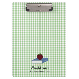Personalized Teacher Green And White Gingham Clipboard