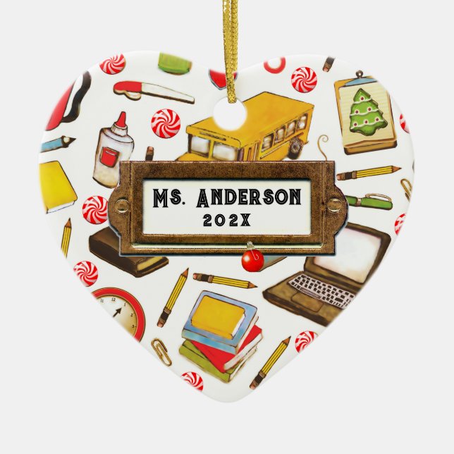 Personalized Teacher Holiday Gift Ceramic Ornament (Front)