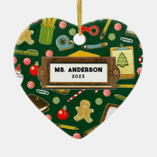 Personalized Teacher Holiday Gift Ceramic Ornament