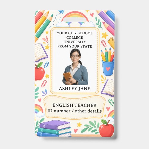 Personalized Teacher ID Badge School Staff