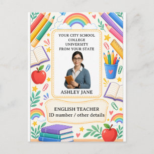 Personalized Teacher ID Badge School Staff Postcard