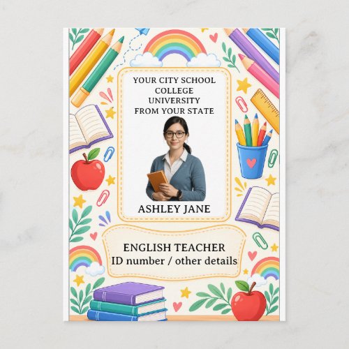 Personalized Teacher ID Badge School Staff Postcard