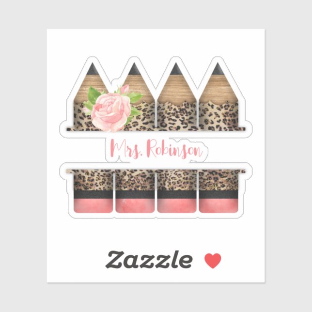 Personalized Teacher Leopard Print Pencil  Sticker (Sheet)