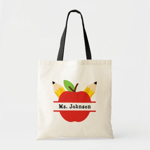 Personalized Teacher Name Apple Pencil Tote Bag