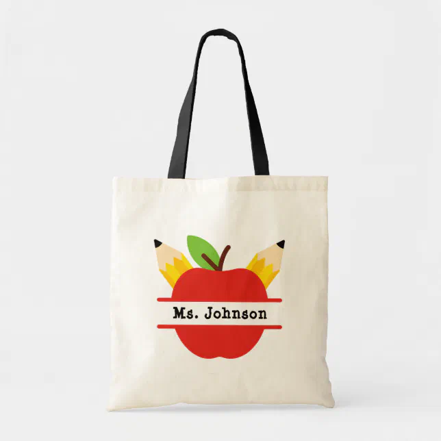 Personalized Teacher Name Apple Pencil Tote Bag | Zazzle