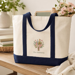 Personalized Teacher Name Back to School Floral  Tote Bag