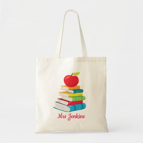 Personalized Teacher Name  Books Apple School Gift Tote Bag