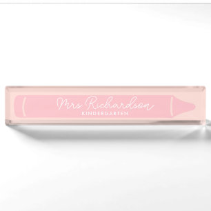 Personalized Teacher Name Grade Pencil Modern Pink Desk Name Plate