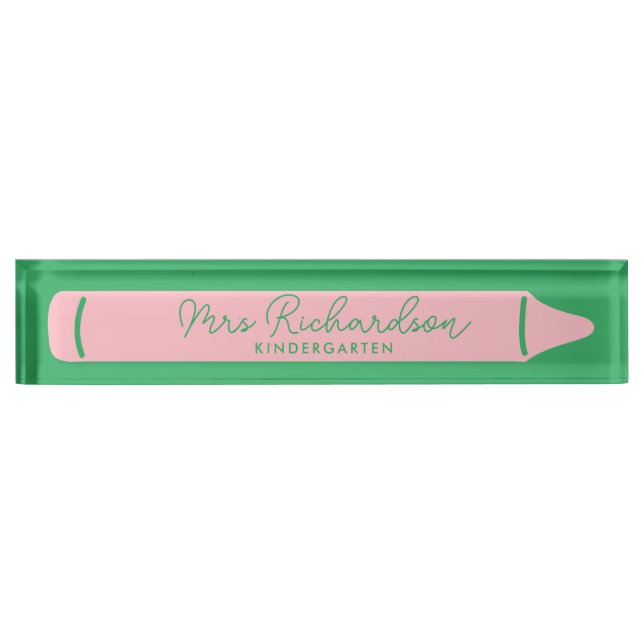 Personalized Teacher Name Grade Pencil Modern Pink Desk Name Plate (Front)