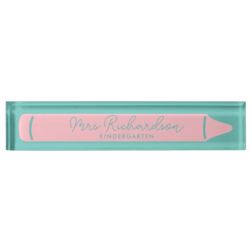 Personalized Teacher Name Grade Pencil Modern Pink Desk Name Plate