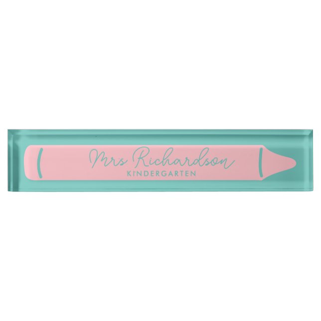 Personalized Teacher Name Grade Pencil Modern Pink Desk Name Plate (Front)