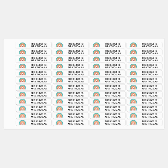 Personalized Teacher Name Labels – Rainbow Design (Sheet)