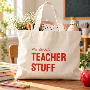 Personalized Teacher Name Minimalist Cute Large Tote Bag