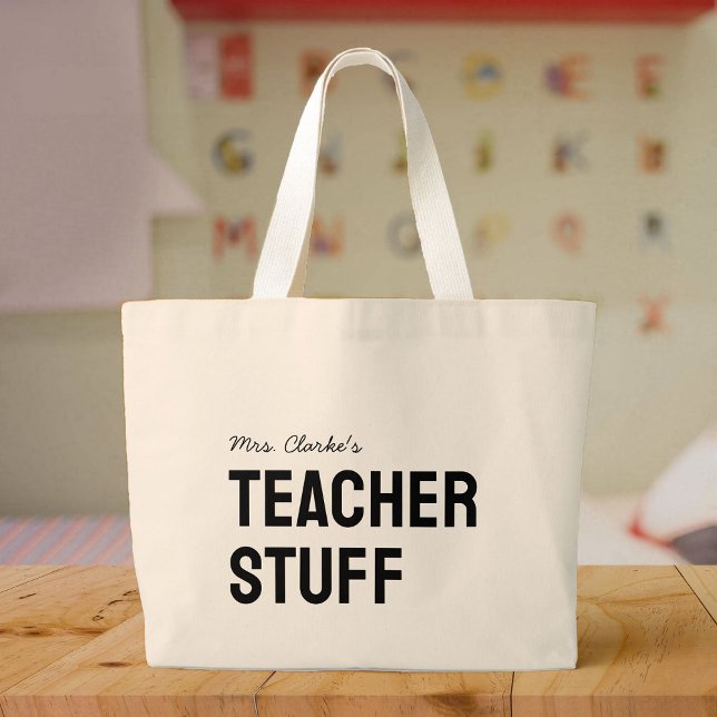 Personalized Teacher Name Minimalist Cute Large Tote Bag (Creator Uploaded)