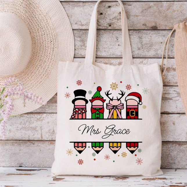 Personalized Teacher Name Pencil, Christmas gift  Tote Bag (Personalized Teacher Name tote bag,Christian Christmas tote bag,Christmas tote bag,teacher gift )