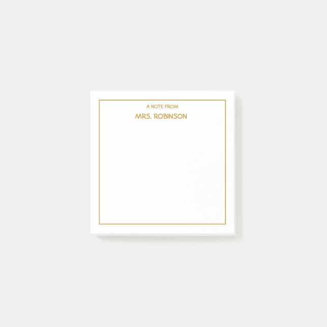 Personalized Teacher Name Professional Gold Script Post-it Notes (Front)