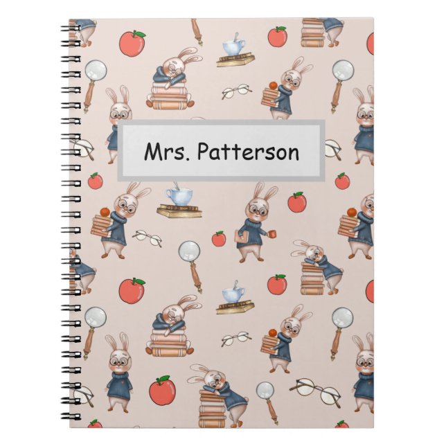 Personalized Teacher Name Rabbit Spiral Notebook (Front)