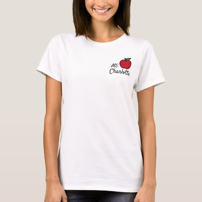 Personalized Teacher Name Red Apple Quarter T-Shirt (Front)