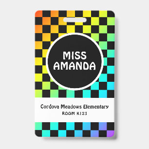 Personalized Teacher Name Tag ID Badge Checkered