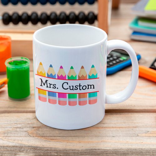 Personalized Teacher Name With Crayons Coffee Mug