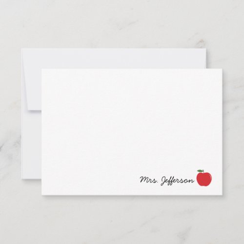 Personalized Teacher Note Card Apple Stationery