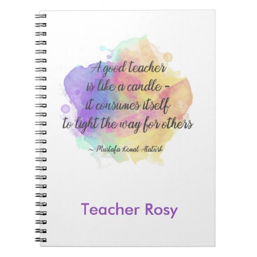 Personalized Teacher Notebooks Candle Quote