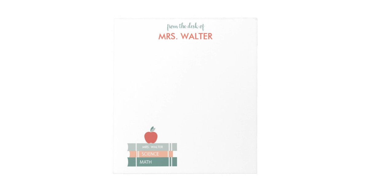 Personalized Teacher Notepad Books and Apple | Zazzle