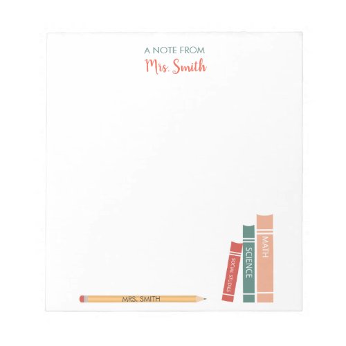 Personalized Teacher Notepad Books and Pencil