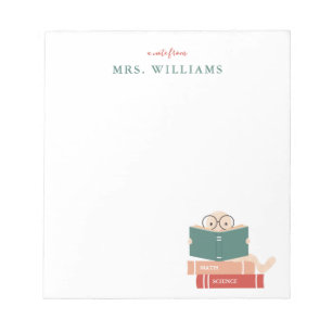Personalized Teacher Notepad Bookworm