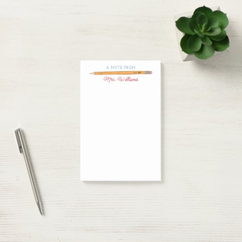 Personalized Teacher Notepad Illustrated Pencil