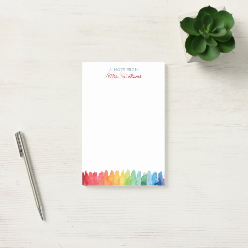 Personalized Teacher Notepad Rainbow Watercolor